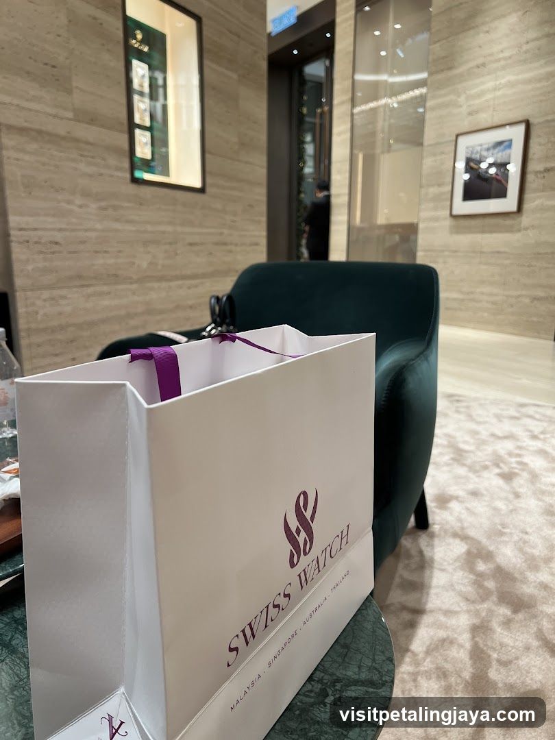 Swiss Watch Shopping Bag in Lobby