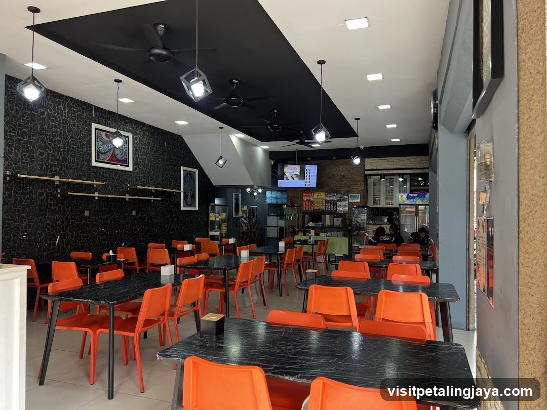 Restaurant Interior with Orange Chairs