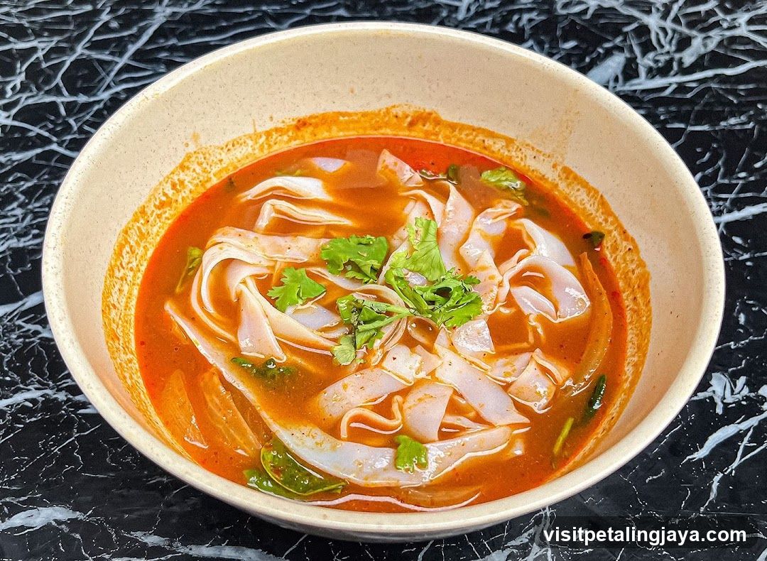 Bowl of Spicy Noodle Soup with Cilantro