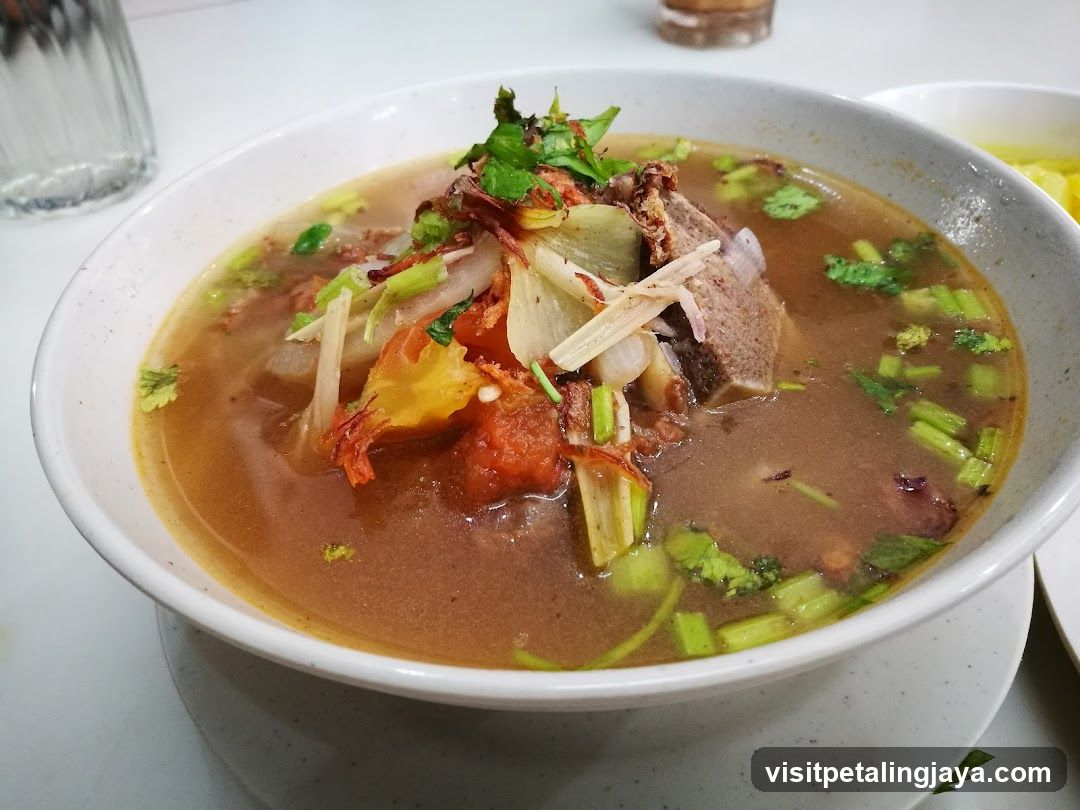 Bowl of Soup with Meat and Vegetables