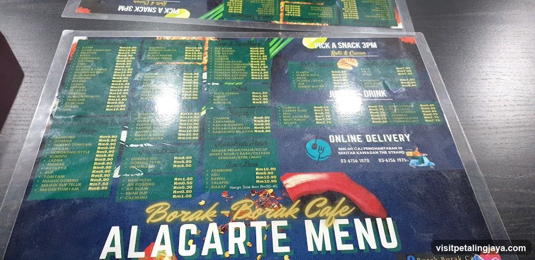 Borak Borak Cafe Alacarte Menu