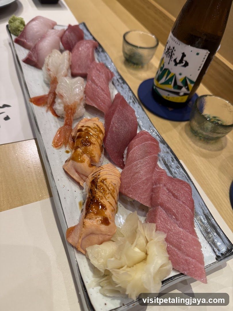 Sushi Platter with Sake Bottle