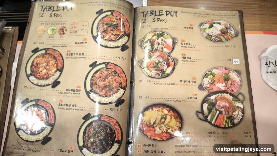 Korean Restaurant Menu (Table D1 & D2)