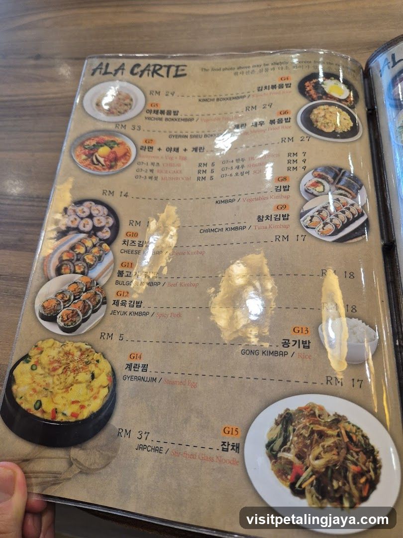 Korean Kimchi Menu Page