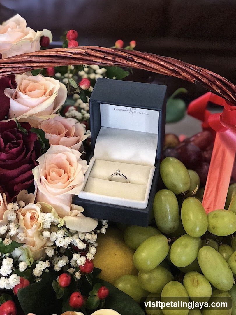Ring in a basket with flowers and grapes