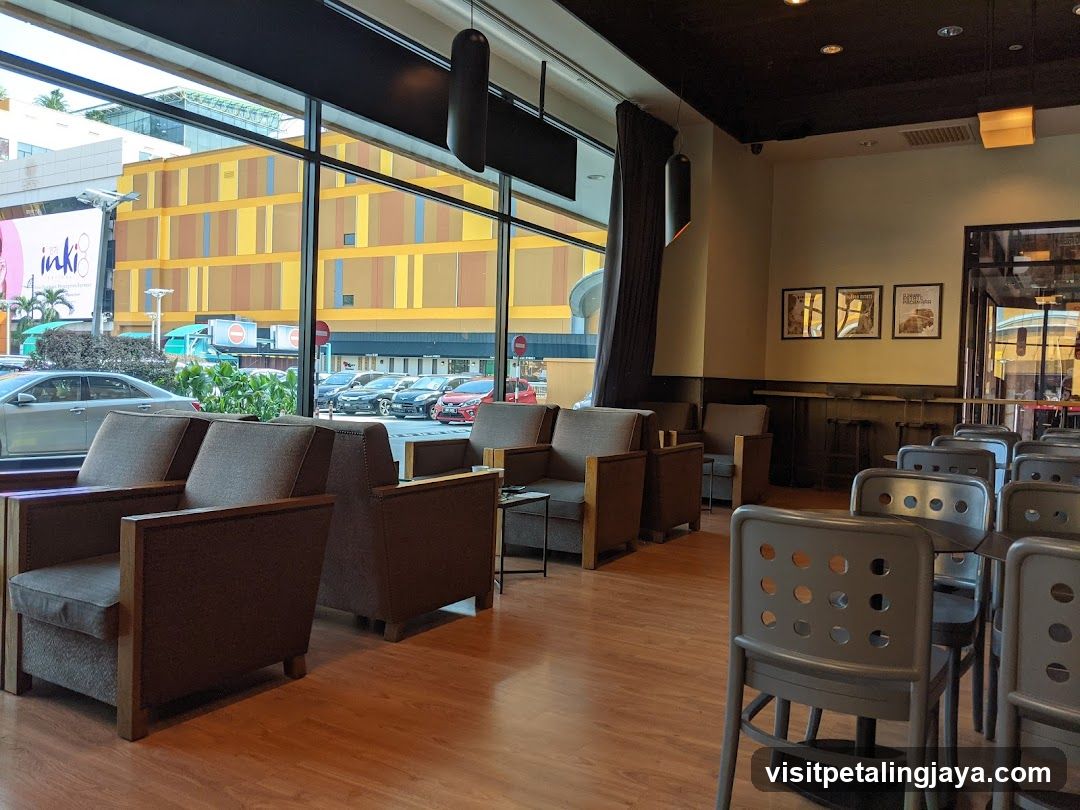 Coffee Shop Interior with City View