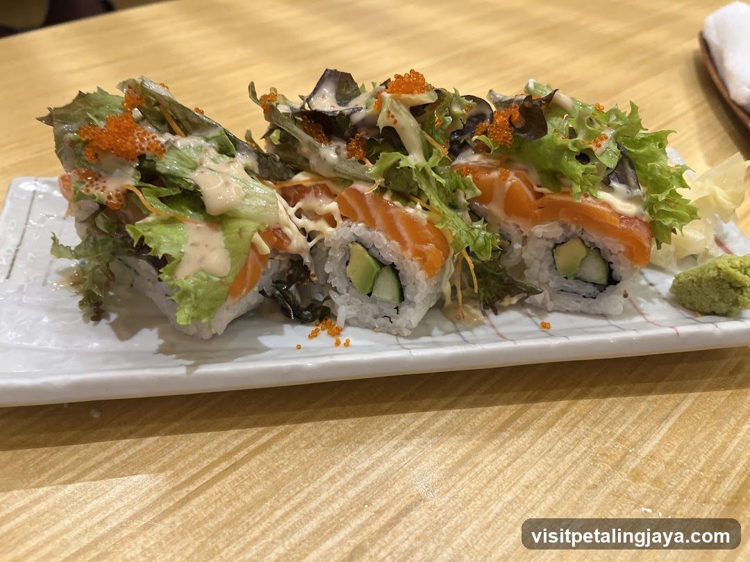 Sushi Roll with Salmon and Lettuce