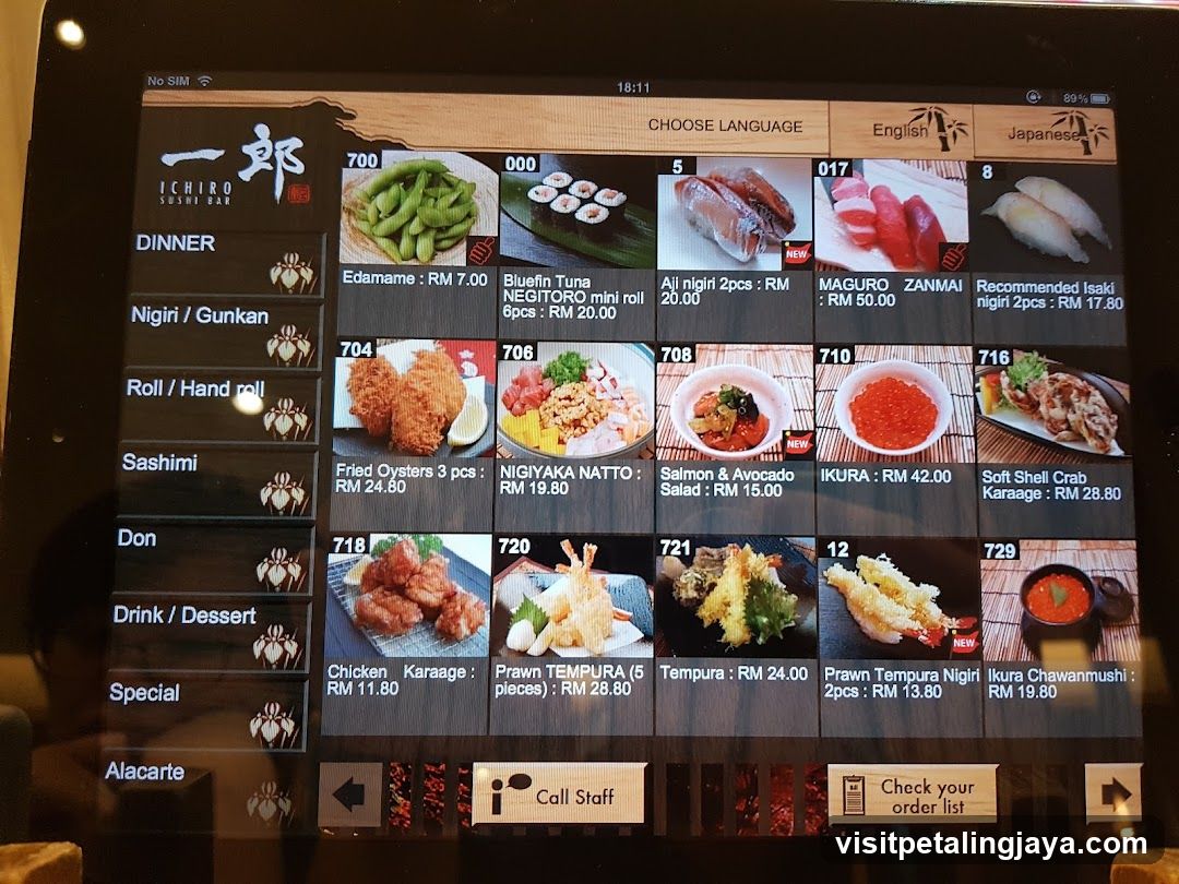 Ichiro Sushi Bar Digital Menu