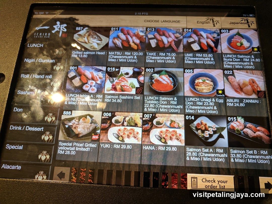 Ichiro Sushi Bar Menu