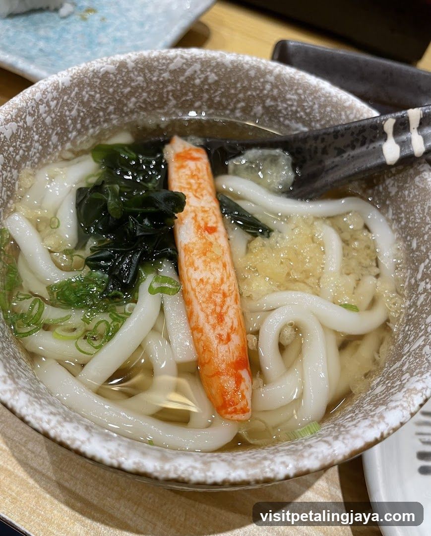 Udon Noodle Bowl with Crab Stick and Seaweed
