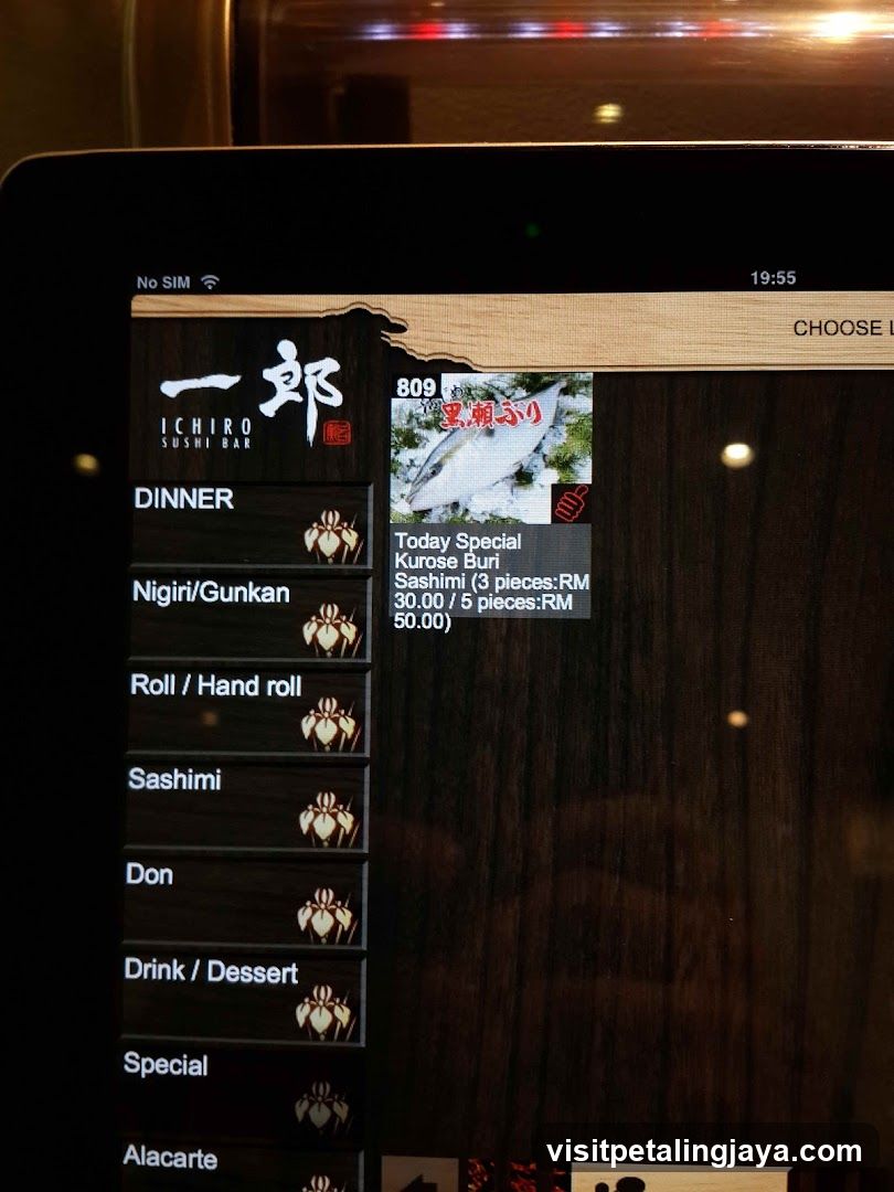 Ichiro Sushi Bar Menu Display