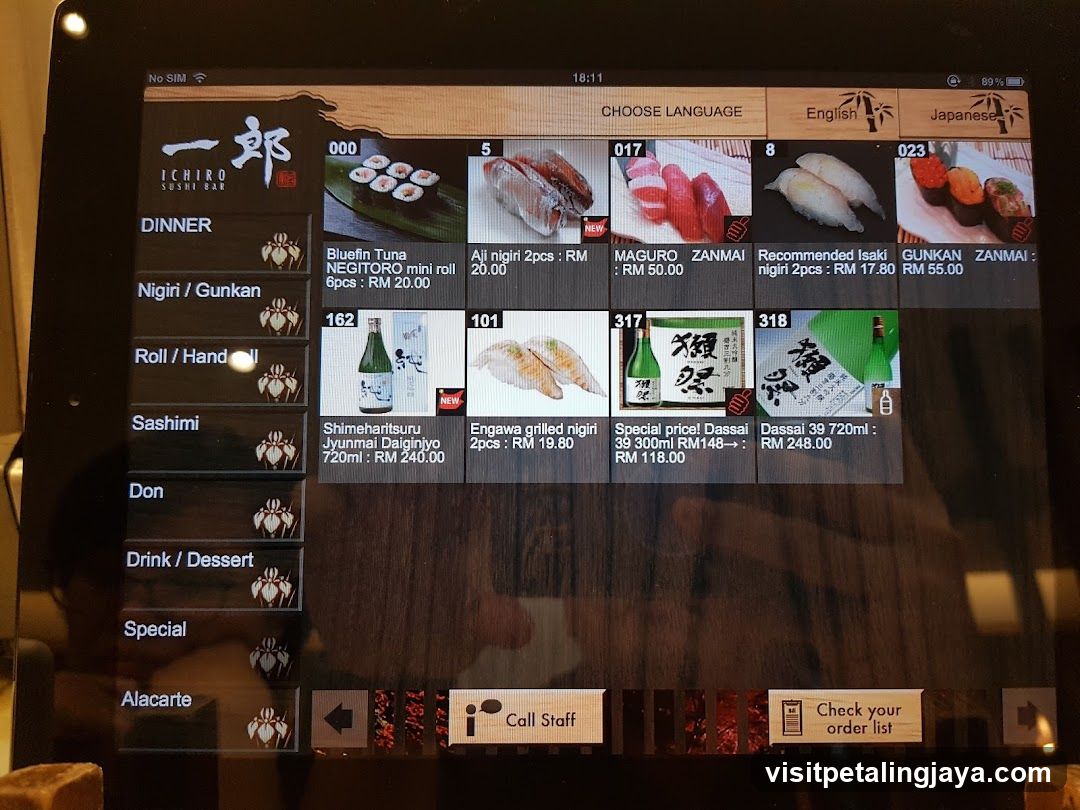 Ichiro Sushi Bar Menu