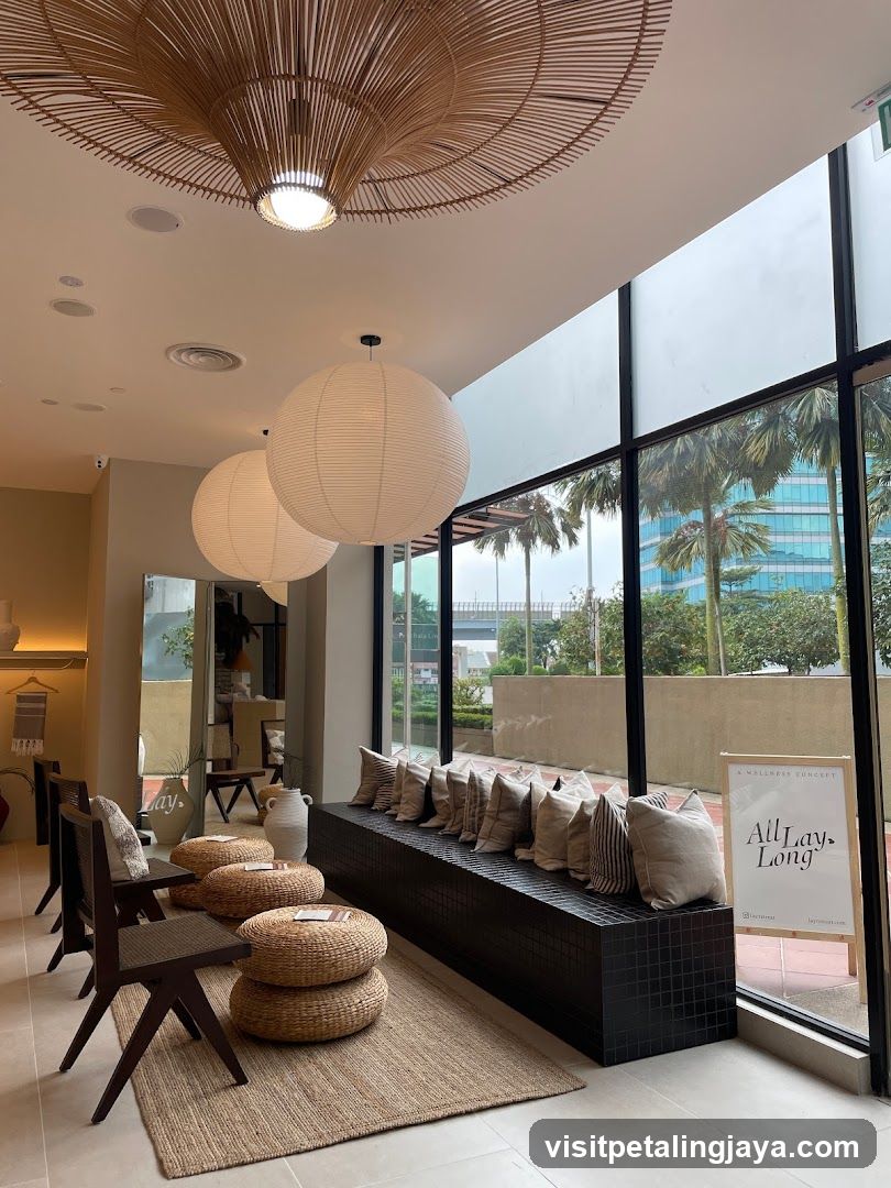 Interior Lounge Area with Large Windows and Decorative Lighting