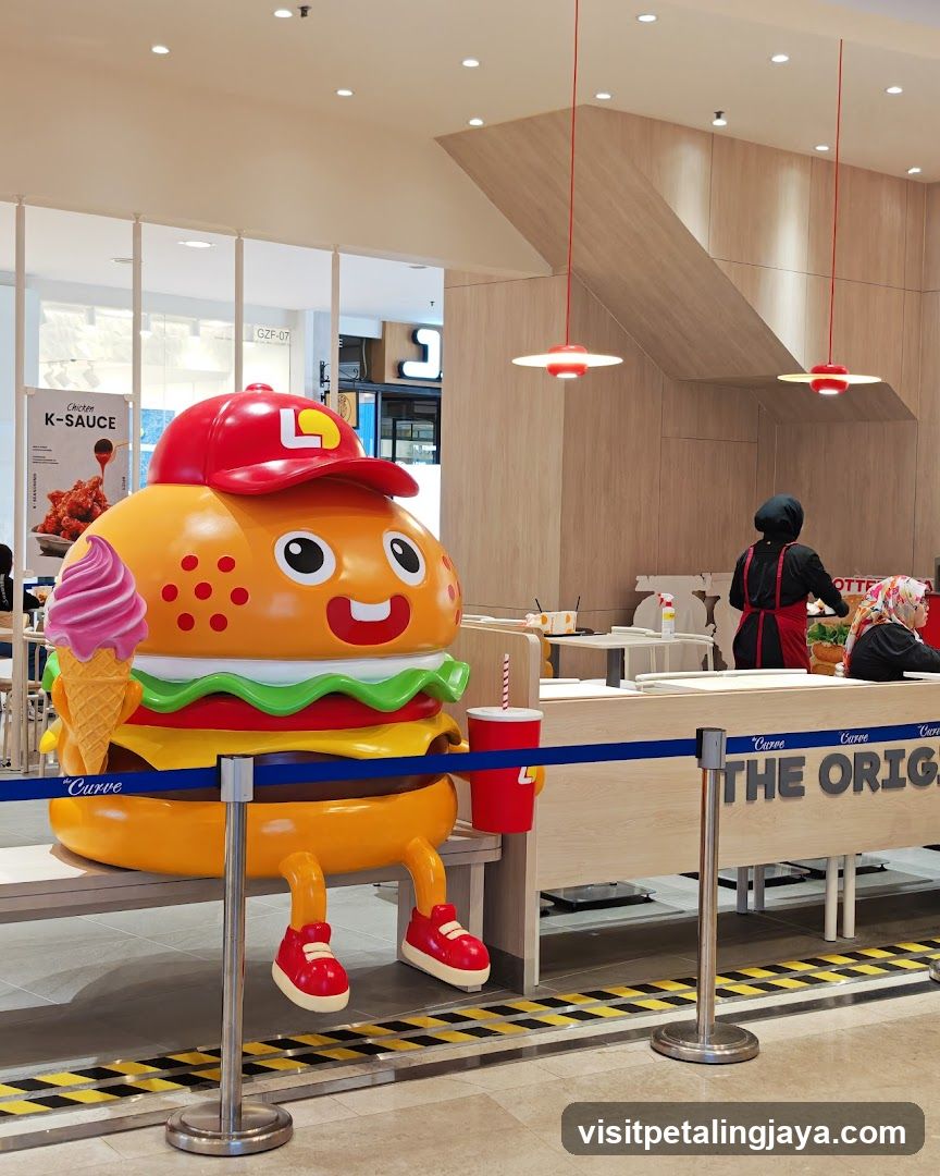 Hamburger Character Statue in Mall Interior