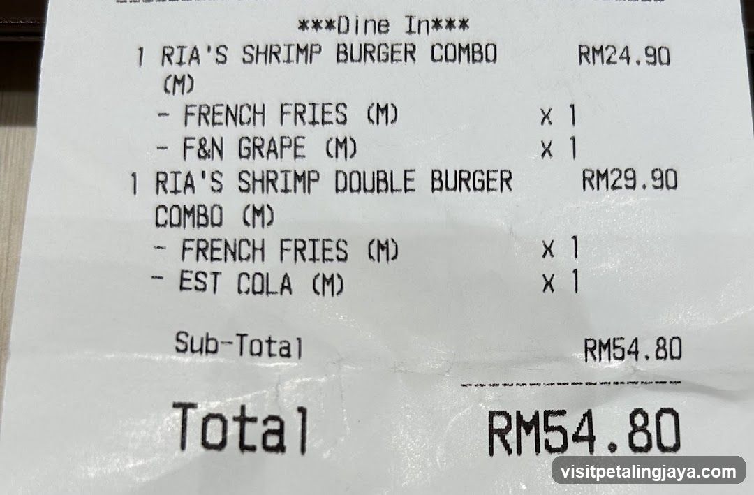 Receipt from Dine In