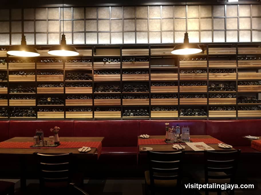 Restaurant Interior with Wine Rack Wall
