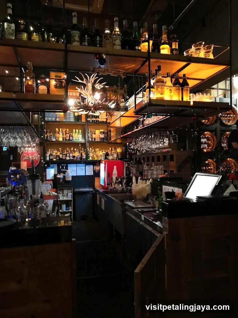 Bar Interior with Shelves and Bottles