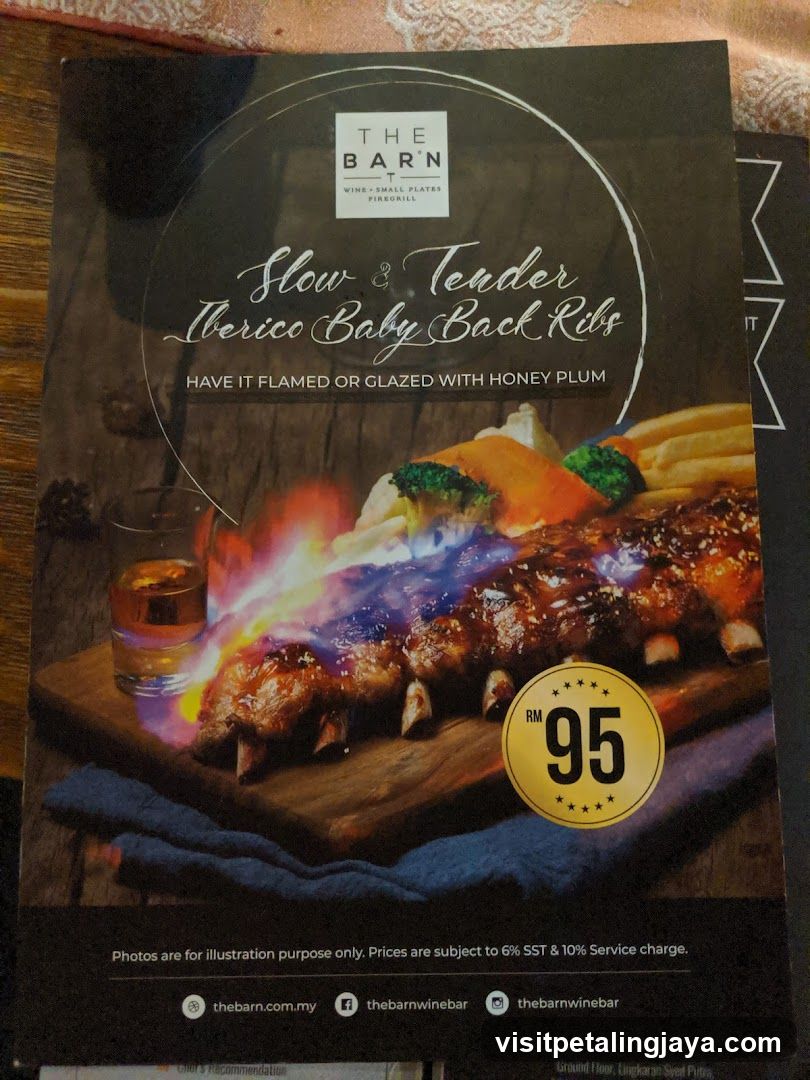 The Barn - Slow & Tender Ibero Baby Back Ribs Menu Flyer