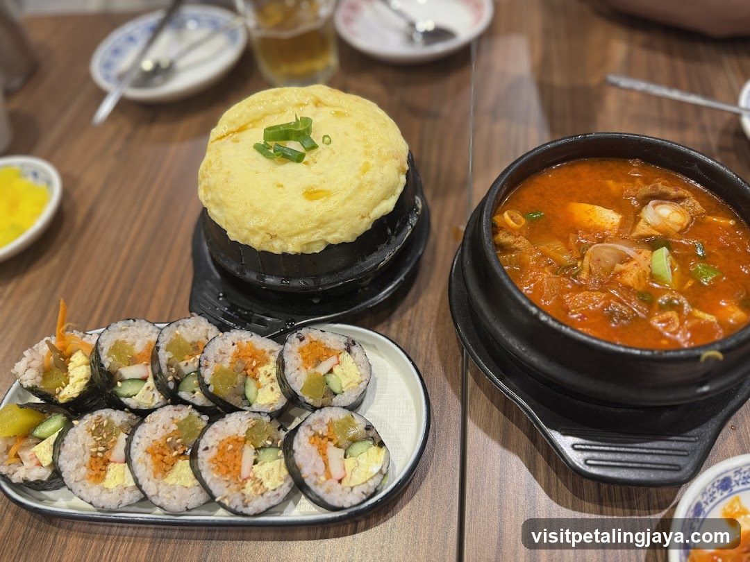 Korean-style meal with omurice and bibimbap