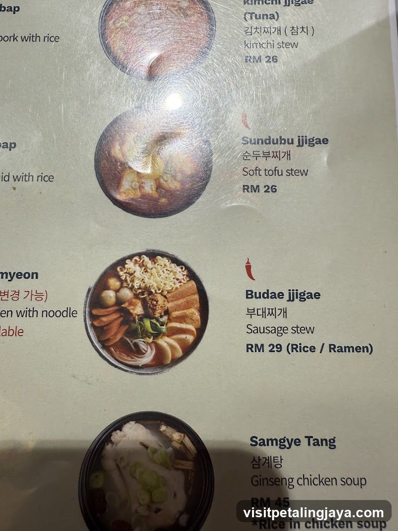 Korean Stew Menu Page
