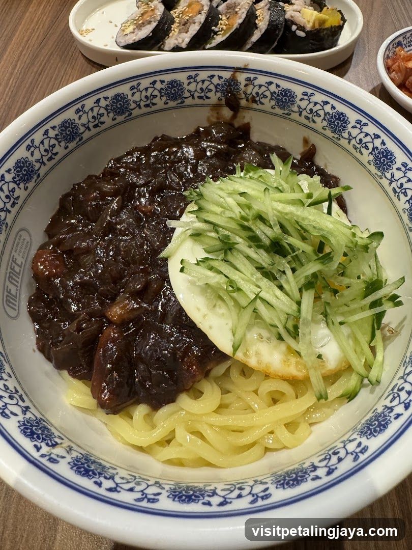 Bowl of Korean-style noodles with toppings