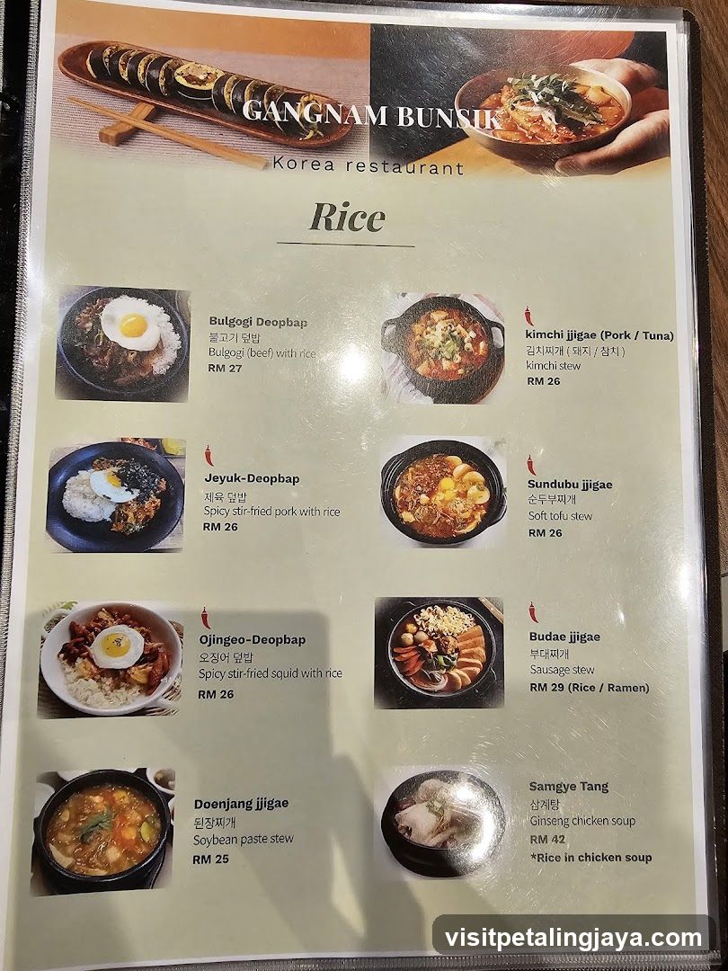 Gangnam Bunsik Korea Restaurant Rice Menu