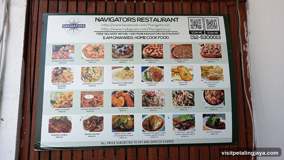 Navigators Restaurant Menu Board