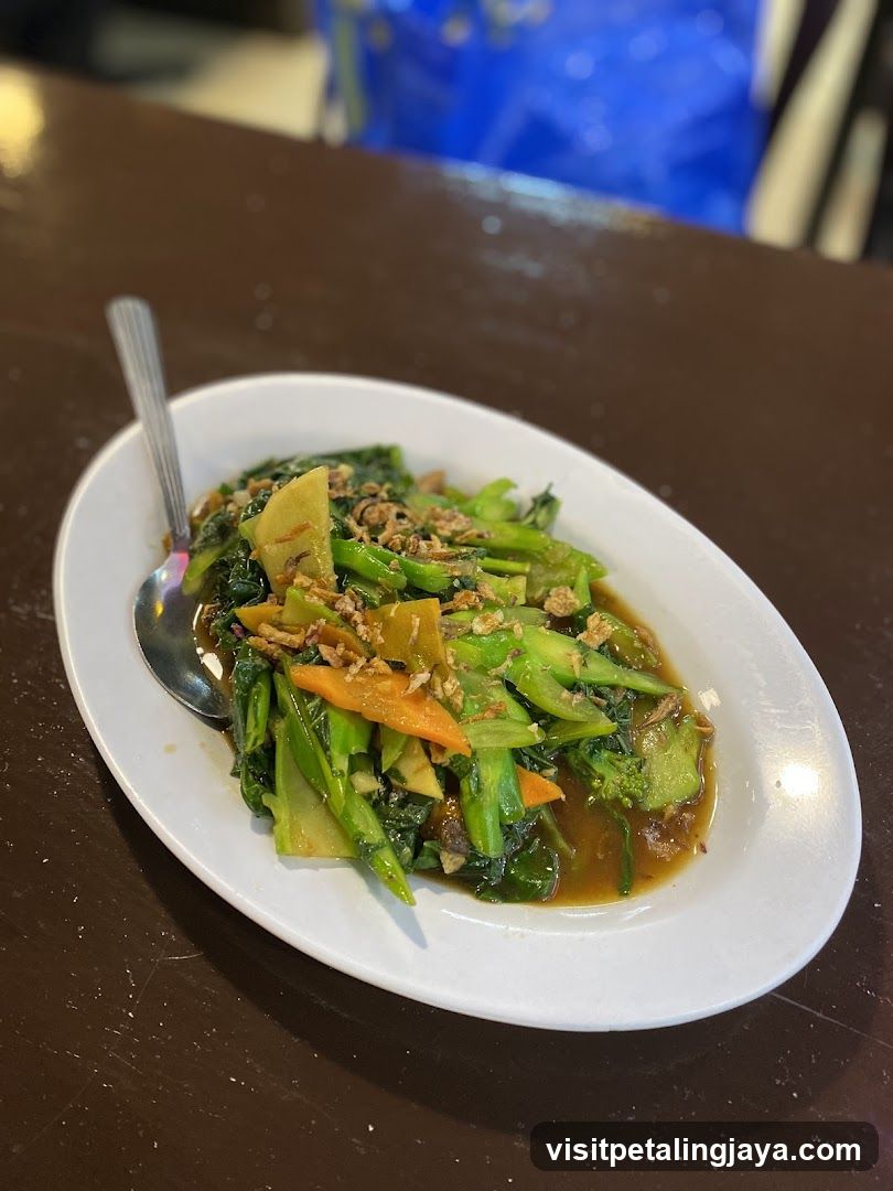 Stir-fried Greens with Carrots and Fried Shallots