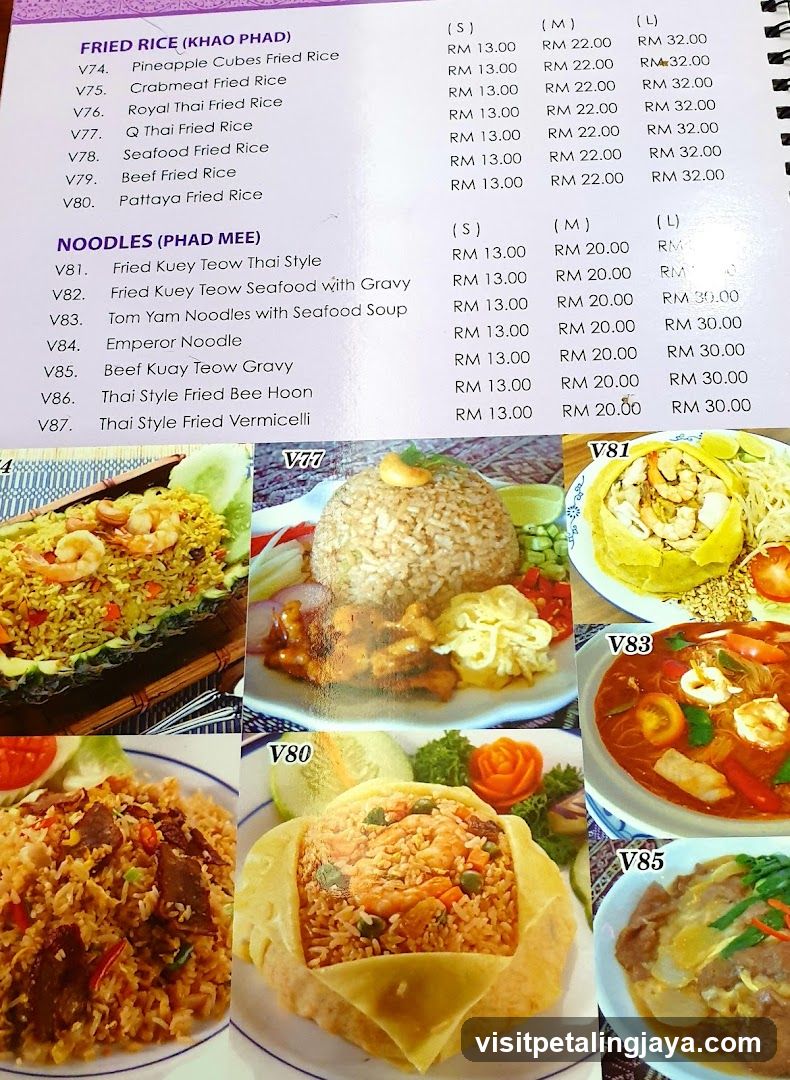 Thai Cuisine Menu with Fried Rice and Noodles