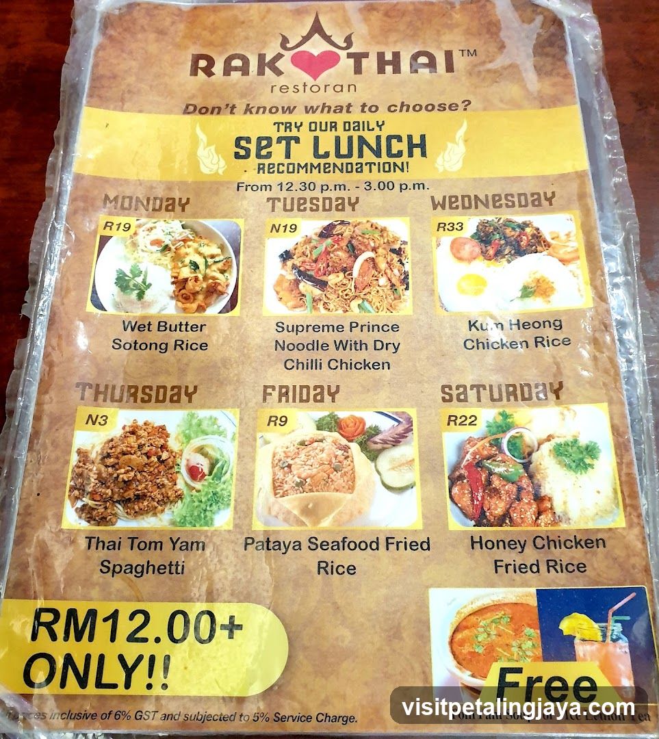 Rak Thai Resforan Set Lunch Menu