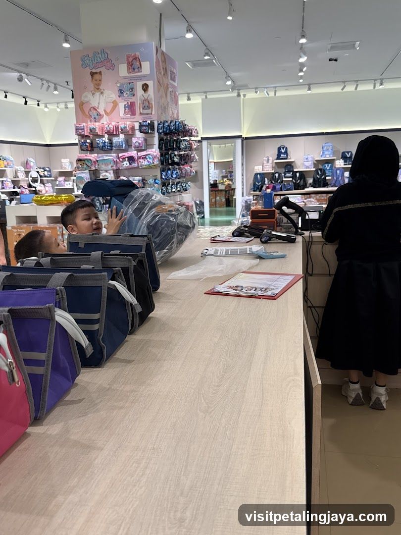 Store Interior with Kids and Bags