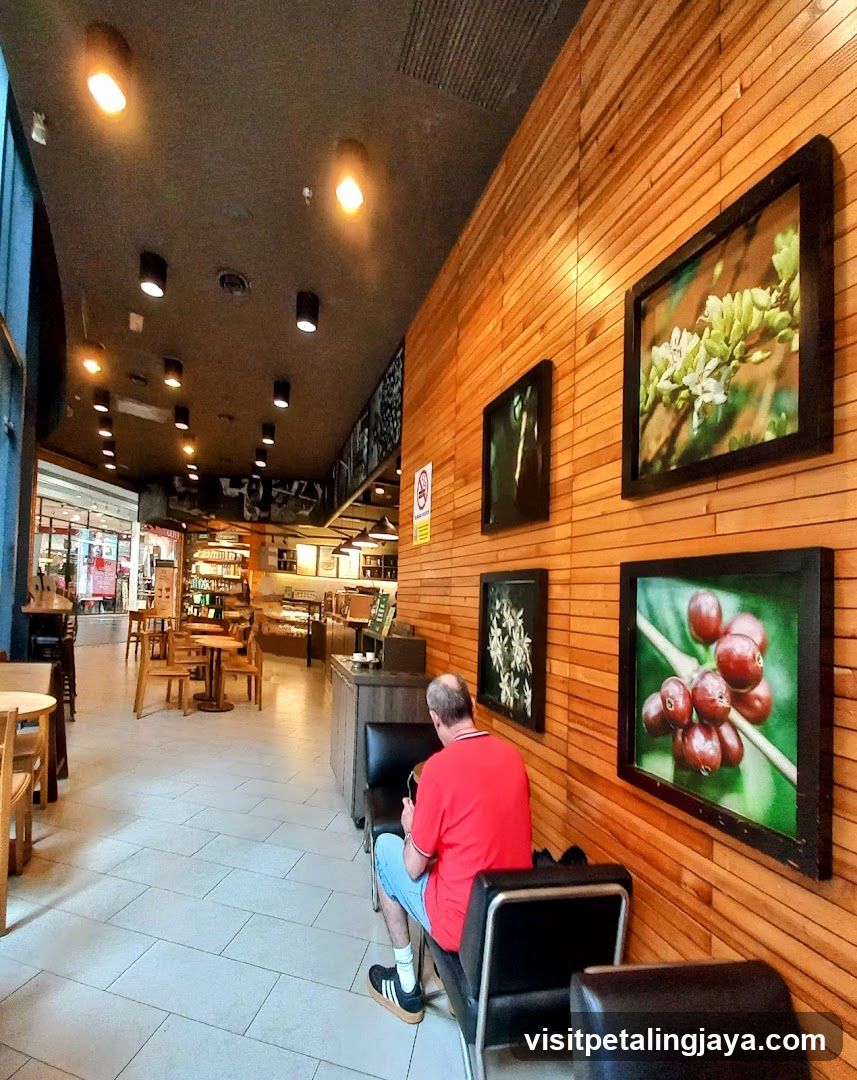 Coffee Shop Interior with Coffee Bean Artwork