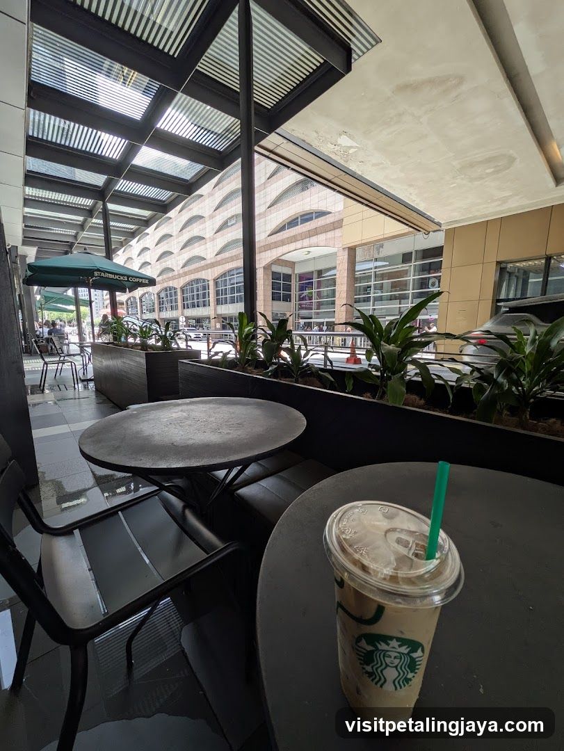 Starbucks Outdoor Seating with Iced Drink