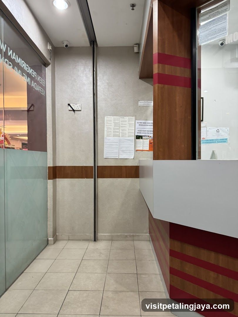 Interior hallway with notice board and counter
