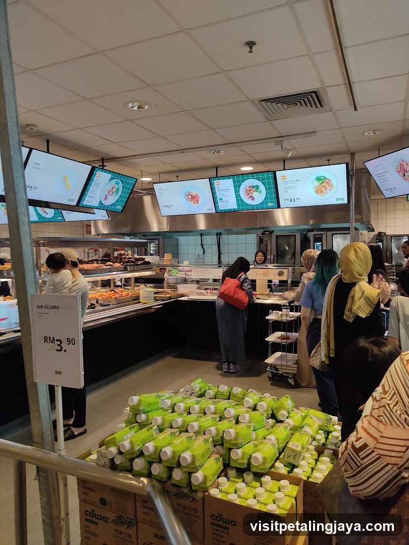 Food Court Interior with Displayed Products and Menu Screens