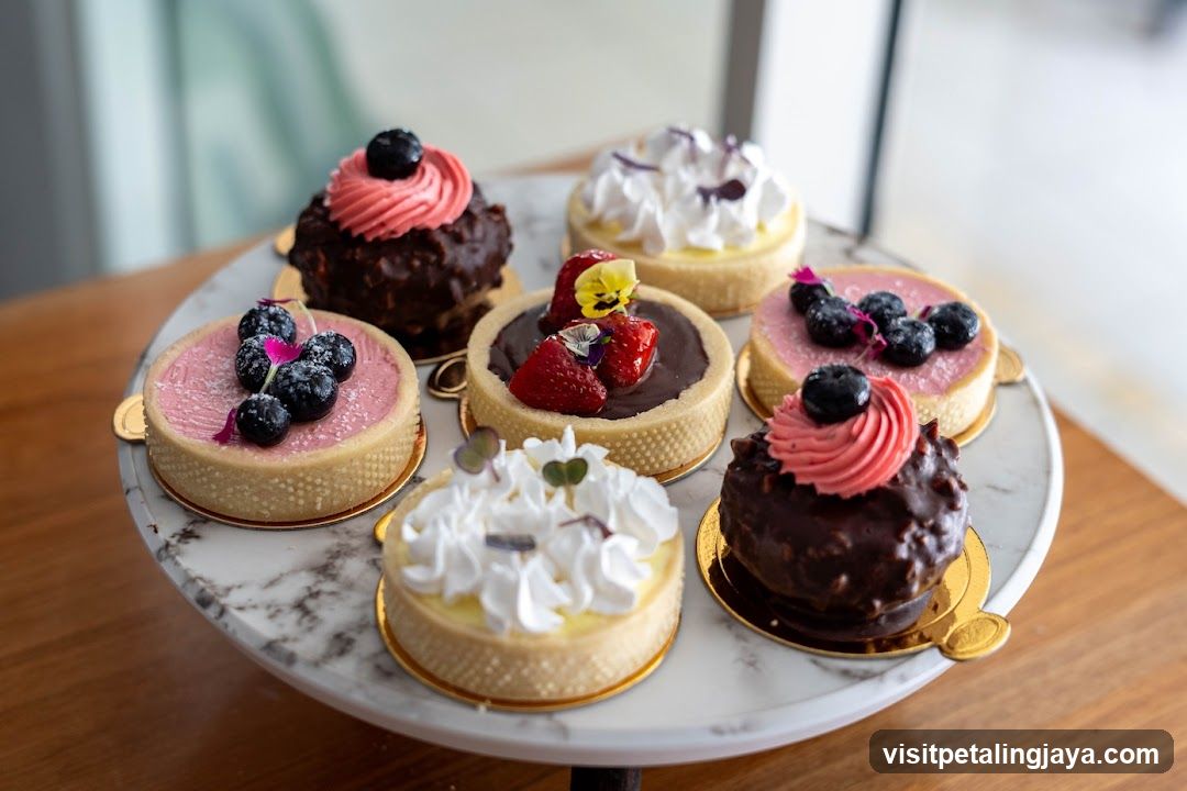 Assorted Mini Tarts on a Marble Stand