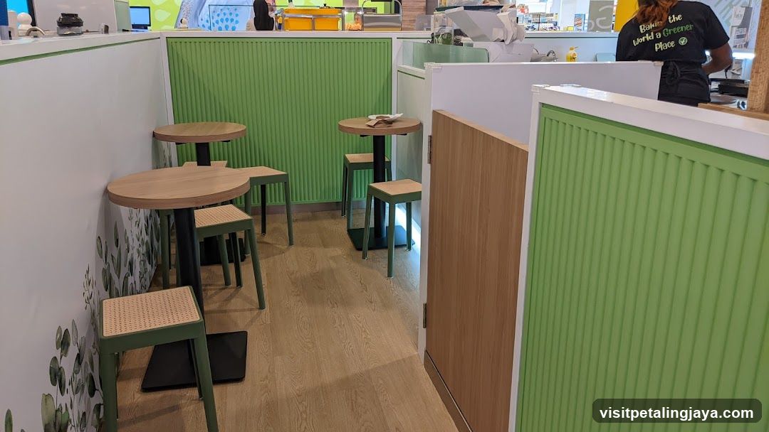 Green-themed cafe interior