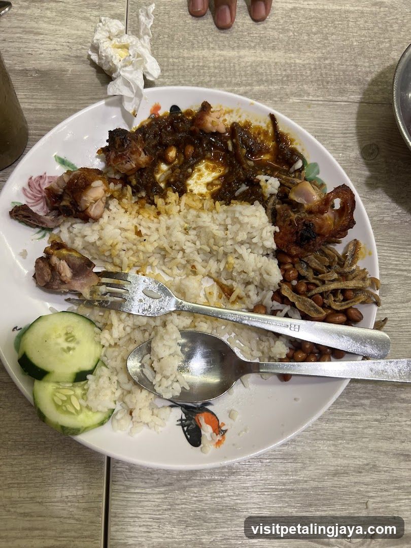 Plate of Nasi Lemak with Curry and Fried Chicken