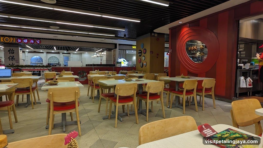 Restaurant Interior with Red Decorative Wall