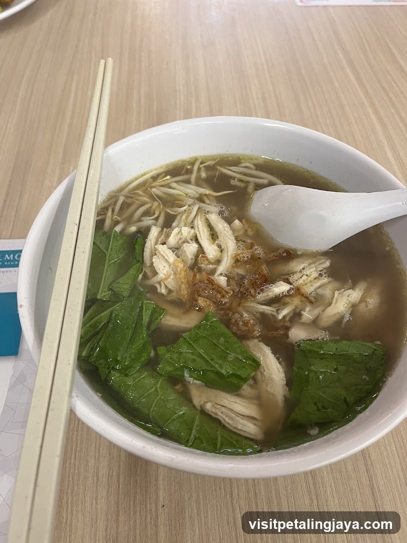 Bowl of Chicken Soup with Greens and Bean Sprouts