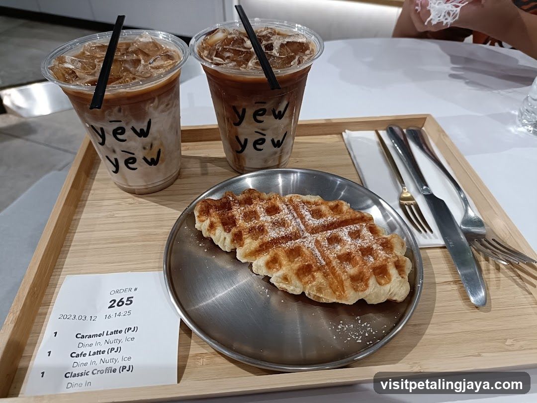 Waffle and Latte on Tray