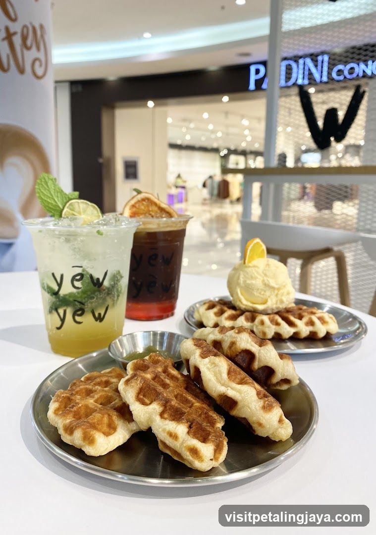 Waffle and Drink Spread at Cafe