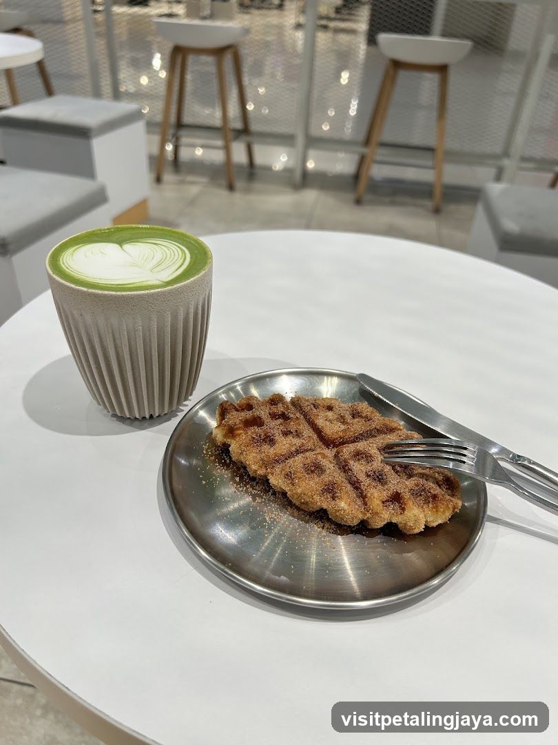Matcha Latte and Waffle
