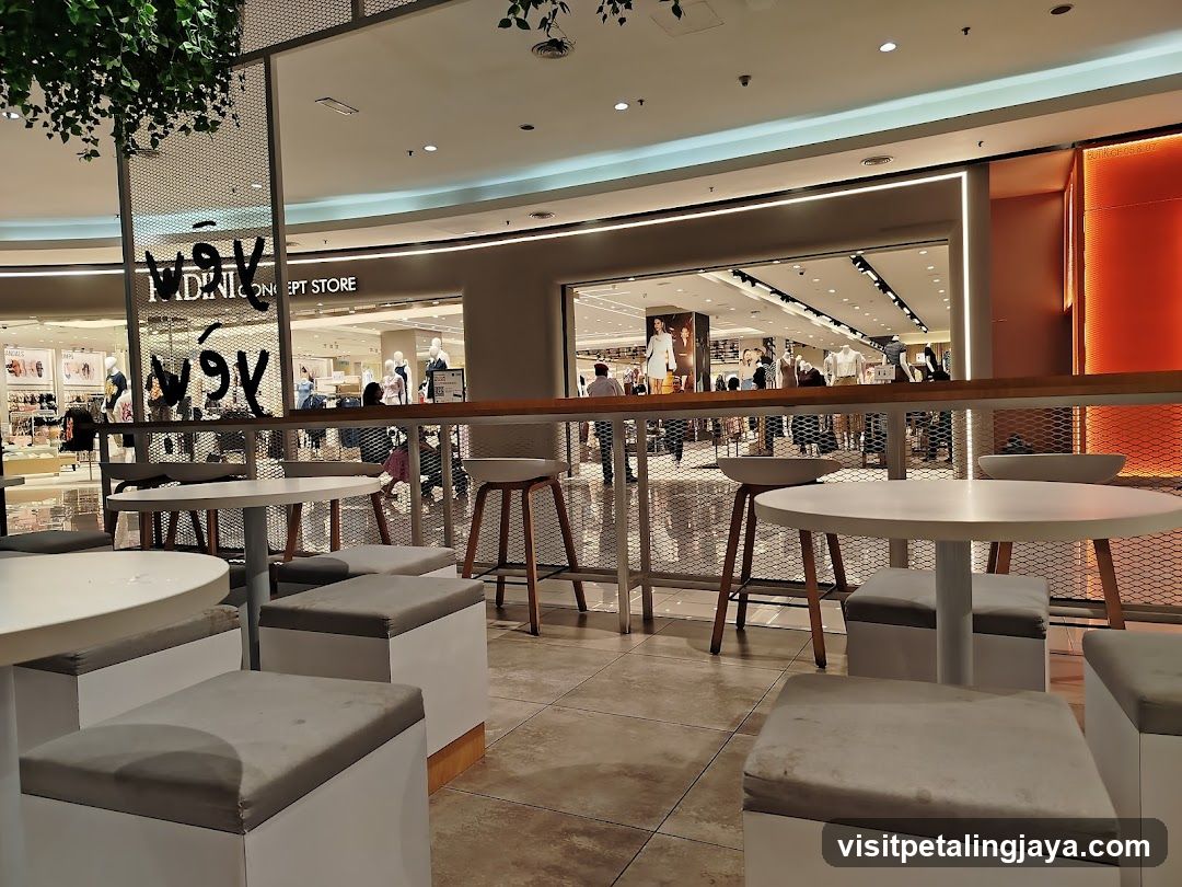 Shopping Mall Interior with Storefront View