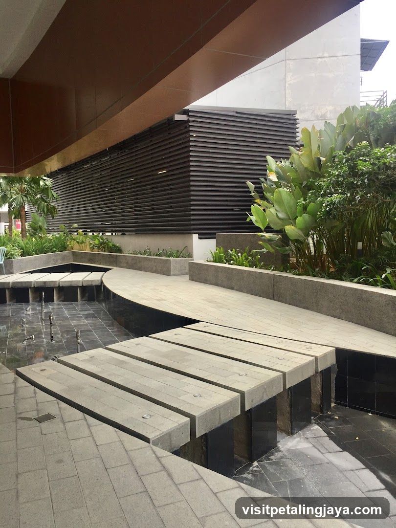 Modern Outdoor Seating Area with Water Feature