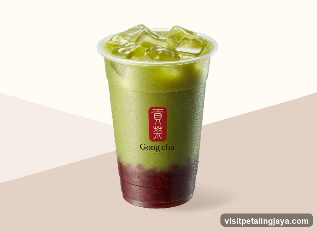 Matcha Latte with Red Topping