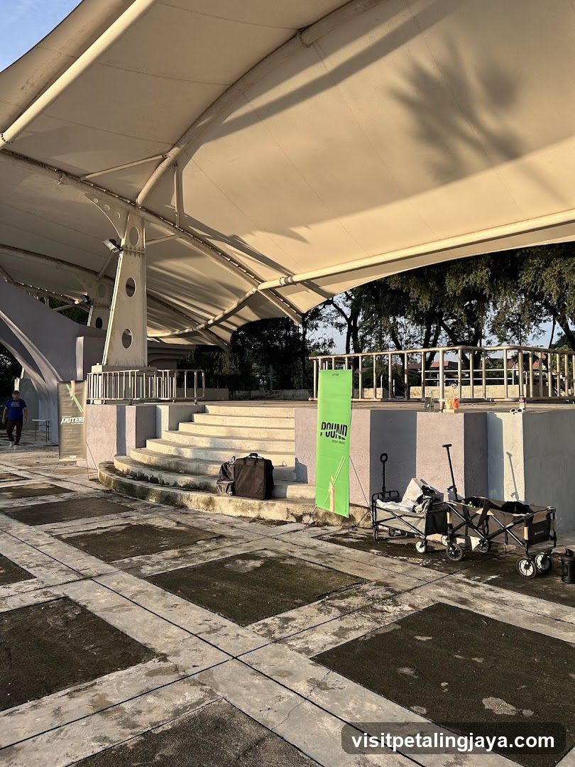 Outdoor Event Area with Equipment and Signage