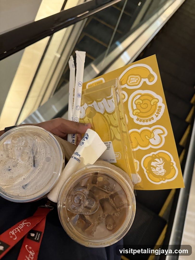 Coffee and Merchandise on Escalator