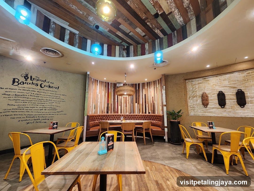 Restaurant Interior with Wooden Ceiling and Yellow Chairs