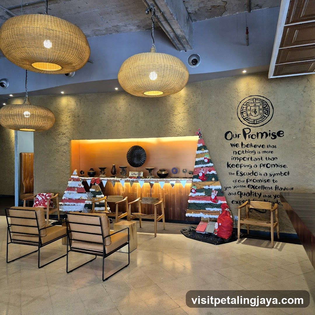 Interior of a restaurant or cafe with Christmas decorations